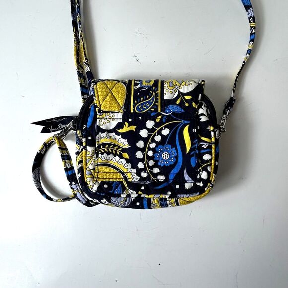 Vera Bradley Ellie Blue Yellow Blue Elephant Floral Quilted Mini Crossbody Bag - Picture 5 of 12